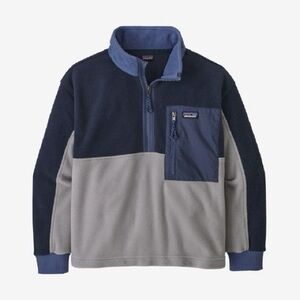 Patagonia boys kids microdini 1/2 zip fleece pullover M salt grey navy blue
